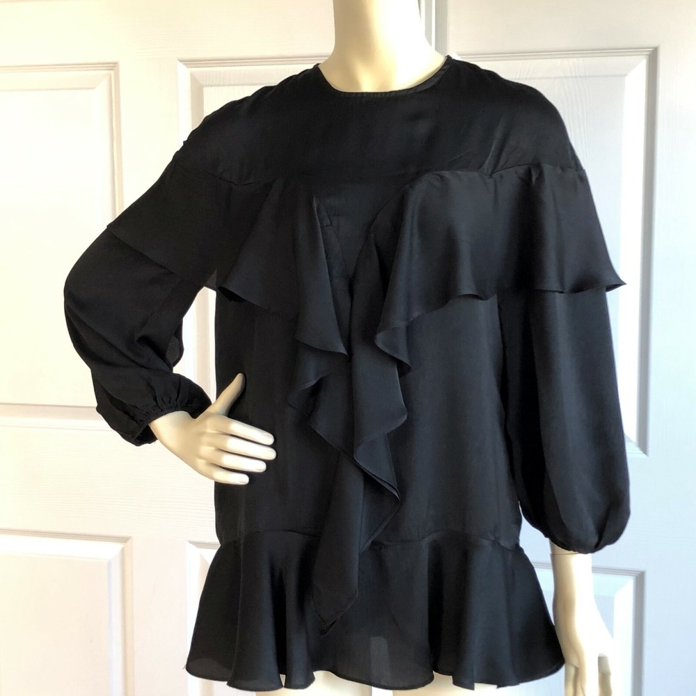 NWT Endless Rose Sz L Large Black Yolk Ruffle Tunic Top Gothic Boho New Holidays